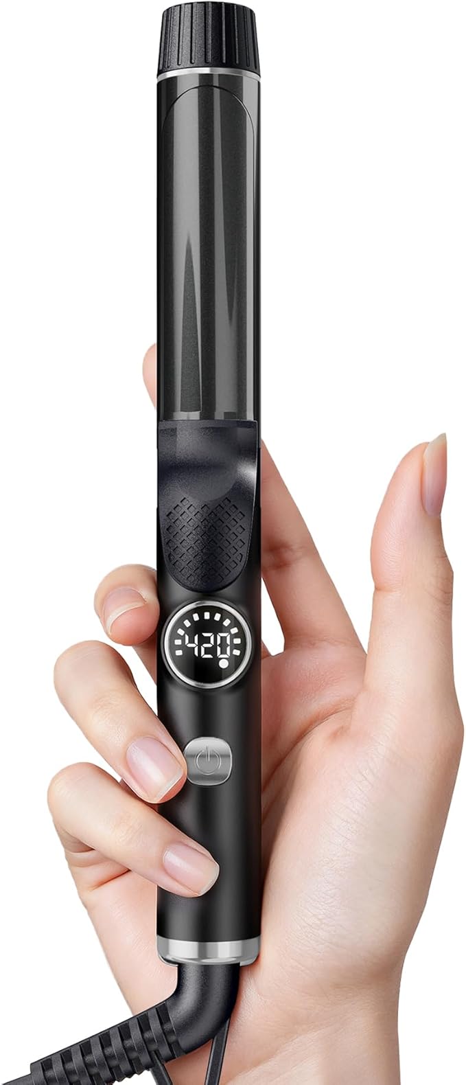 1 Inch Mini Travel Curling Iron, 100-240V Travel Dual Voltage Curling Iron for Short Hair with 5 Heat Settings, Small Curling Wand with Temperature Memories and Lock, Silver