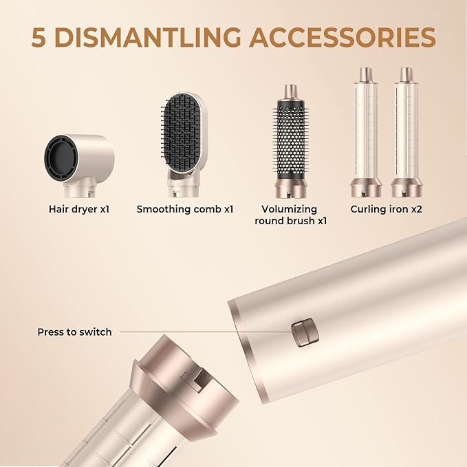 5 in 1 Blow Dryer Brush, Negative Ion Hair Dryer Brush Set Upgrade Hot Air Brush Air Styler Curling Wrap Air Curler, Curling Iron Hair Styling Tools As A Gift for Straight/Curl/Drying/Smoothing