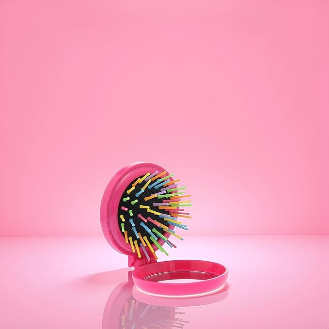 Pink Women Mini Round Folding Comb With Mirror Compact Travel Hairbrush Pop Up Brush Decor Candy-Colored Clamshell Airbag Comb Hair Brushes Styling Tools Appliances