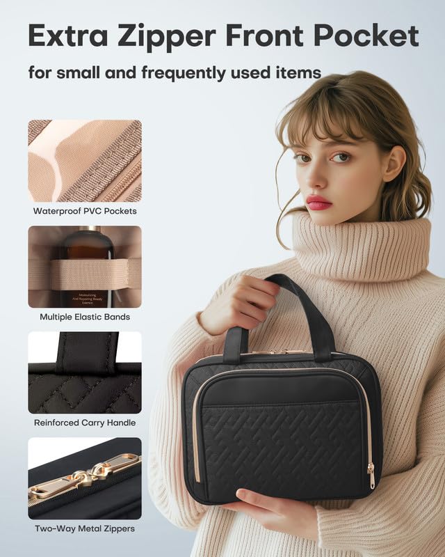 Hanging Travel Toiletry Bag Women Men (Black / Medium)