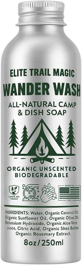 Wander Wash -Biodegradable Camp & Dish Soap Unscented | Made in USA | Organic by Elite+Trail+Magic