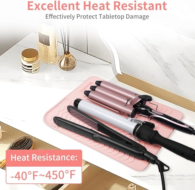 Oversize Large Silicone Heat Resistant Mat, 13.19" x 10.24" Professional Heat Mat for Curling Iron, Portable Vanity Decor Makeup Mat Cover for Travel Vanity Salon(Beige)