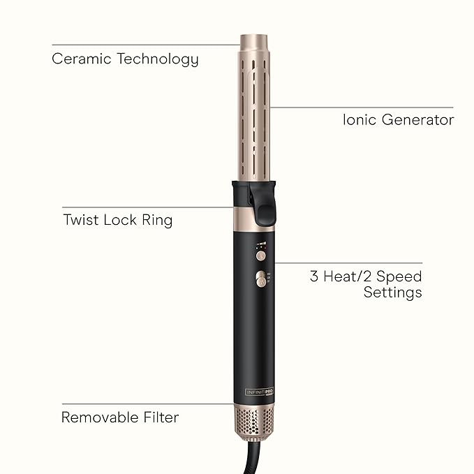 Infiniti PRO CONAIR Wet-to-Dry Styling Wand, Multi Hair Styling Tool for Curls, Waves, Blowouts, and Volume, 4 Attachments & Storage Bag, Amazon Exclusive, Black