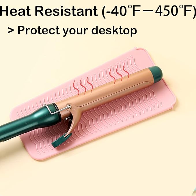 2 Heat Resistant Silicone Mat with Hanging Hole, Straightener Heat Resistant Travel Mat & Pouch for Curling Iron, Flat Iron and Other Hot Hair Styling Tools, 11 x 5 in, Pink