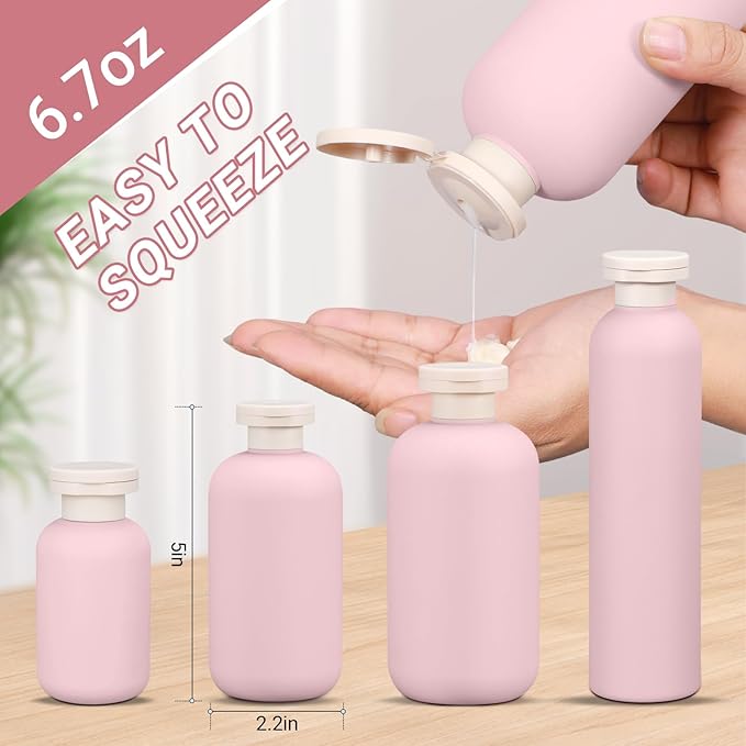 ASEVAT 6.7oz 4Pcs Plastic Refillable Travel Shampoo & Conditioner Bottles - Image 2