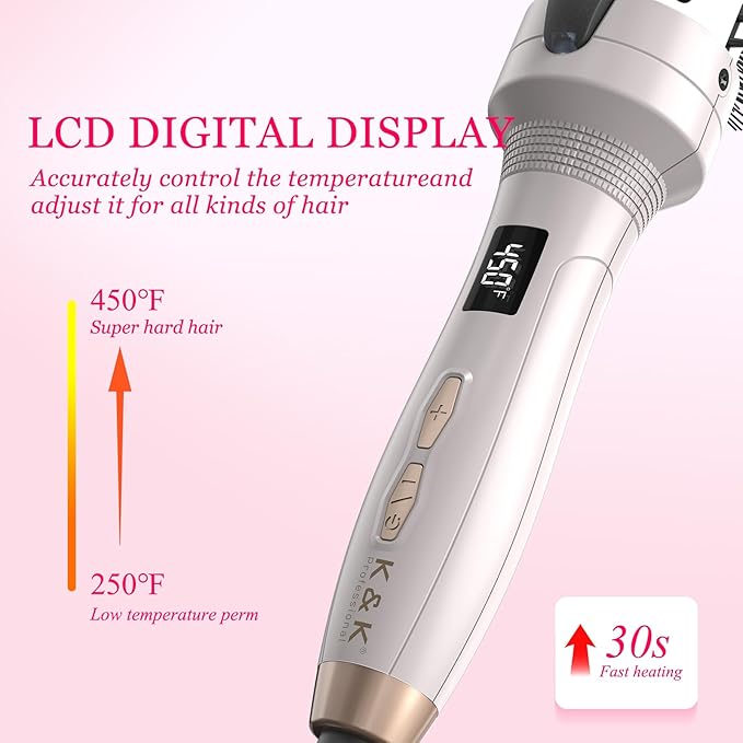 K&K Thermal Brush Heated Round Brush - Blowout Look Volumizer with 1.5 inch Heated Round for Hair Styler Tool Hair Straightener and Curler 2 in 1 Dual Voltage Temperture Contronal (Silver, 1.5 Inch)