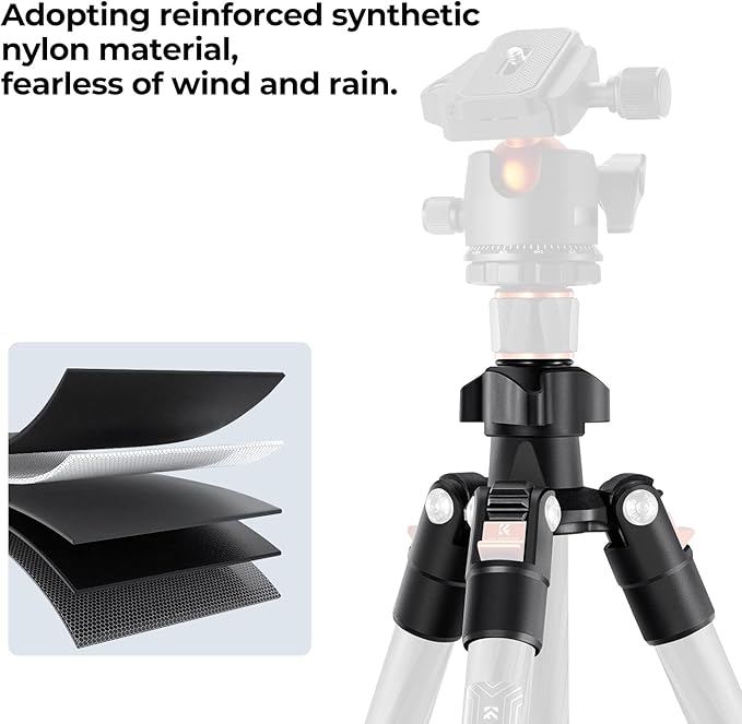 K&F Concept 64" Carbon Fiber Camera Tripod, Lightweight Travel Tripod - Image 4