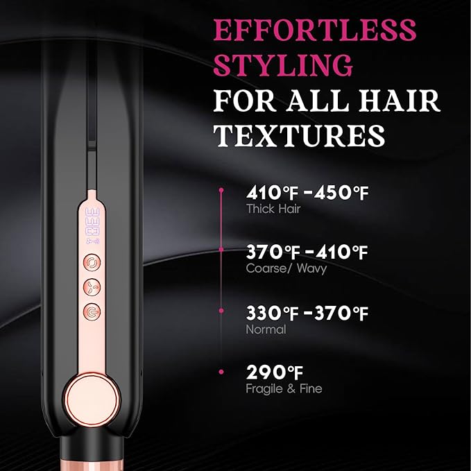 SKIMI Airflow Styler, Titanium Flat Iron Hair Straightener, Professional Curling Iron with Cooling Air Vents to Lock in Style, 5 Temps & Dual Voltage, Auto Off (Black & Blush Gold).