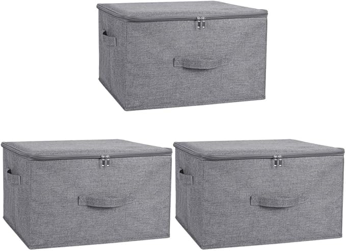 ANMINY 3PCS Storage Bins with Zipper Lids 36 Qt Lidded Fabric Storage Boxes by ANMINY