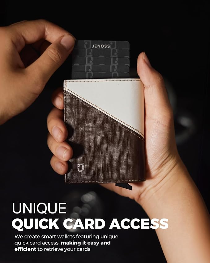 Jenoss Smart Wallet For Men: Full Grain Leather, Handcrafted, Slide Metal Pop - Image 3