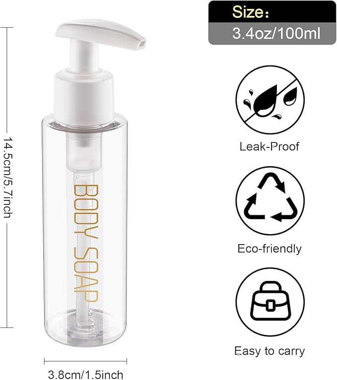 Travel Bottles Plastic Pump Bottle Dispenser Tsa Approved 3.4oz/100ml 4 Pack - Image 2