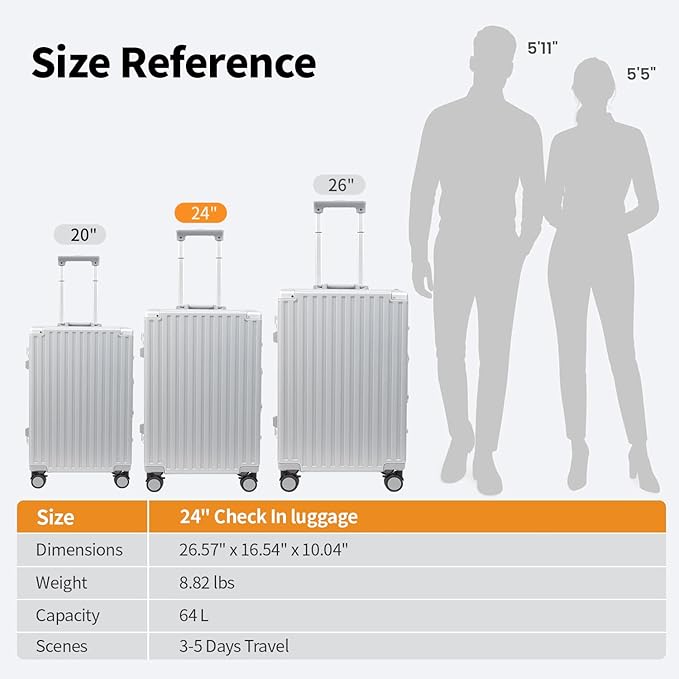 24 Inch Luggage With Spinner Wheels, Aluminum Frame Zipperless Suitcase - Image 3