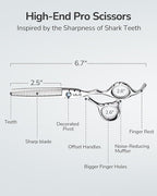ULG Hair Thinning Scissors 6.7” Shark Series 100% Japanese Stainless Steel, Offset Handle, 30-Tooth Seamless Thinner 15% Hair Removal, Professional Barber Layering Shears for Salon & Home Hair Styling