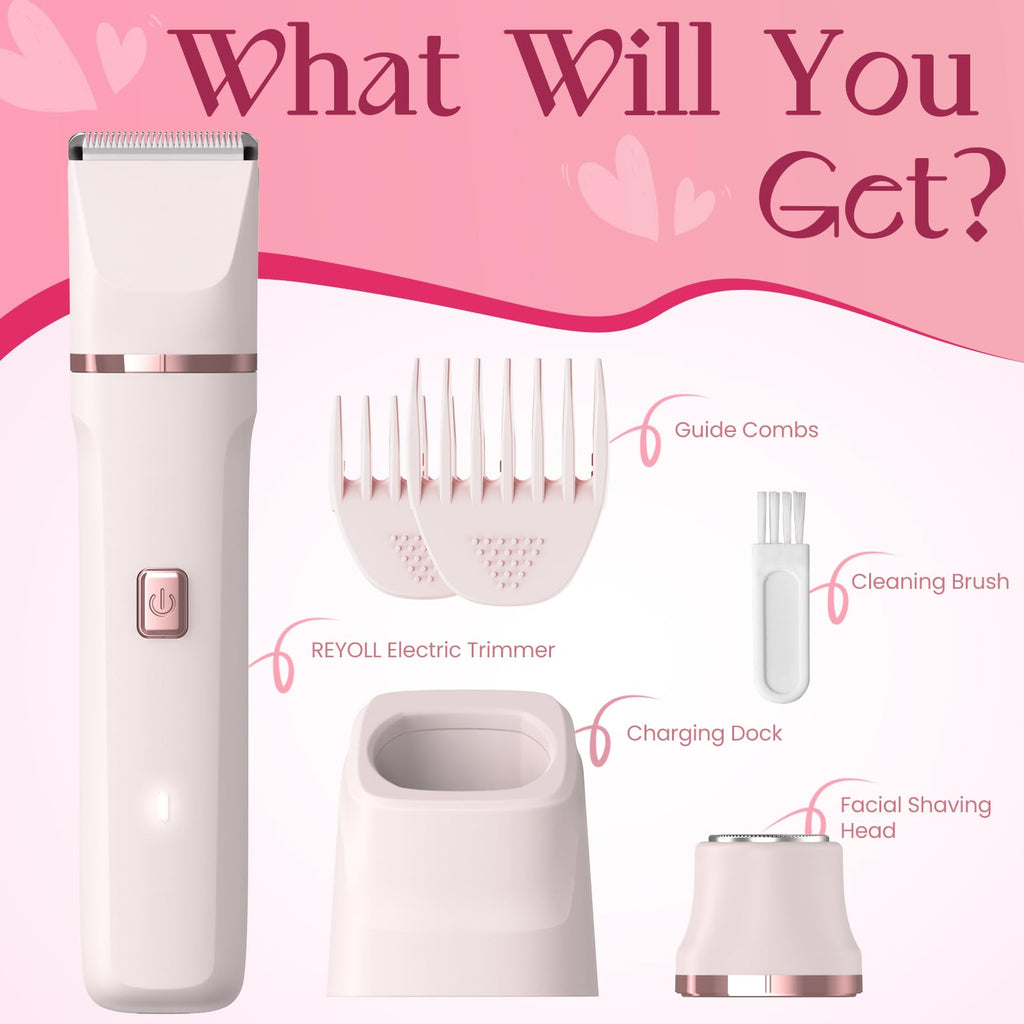 2-in-1 Bikini Trimmer for Women, Electric Razors for Women, Gifts (Pink)