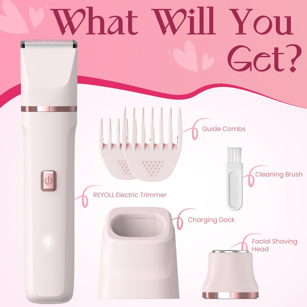 2-in-1 Bikini Trimmer for Women, Electric Razors for Women, Gifts (Pink)