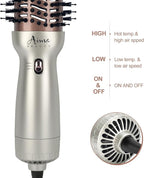 Aima Beauty 4 in 1 Worldwide Travel Hot Air Brush Dual Voltage Blowout Brush Oval Shape 110V-120V/220V-240V Straightener Blow Dryer Brush Ionic Lock Moisture Gift 360° Swivel Cord Champagne Silver