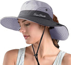ZOORON Women's Ponytail Safari Sun Hat, Wide Brim UV Protection Outdoor Bucket by ZOORON