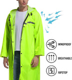 Mens Long Hooded Safety Rain Jacket Waterproof Emergency Raincoat Poncho - Image 5