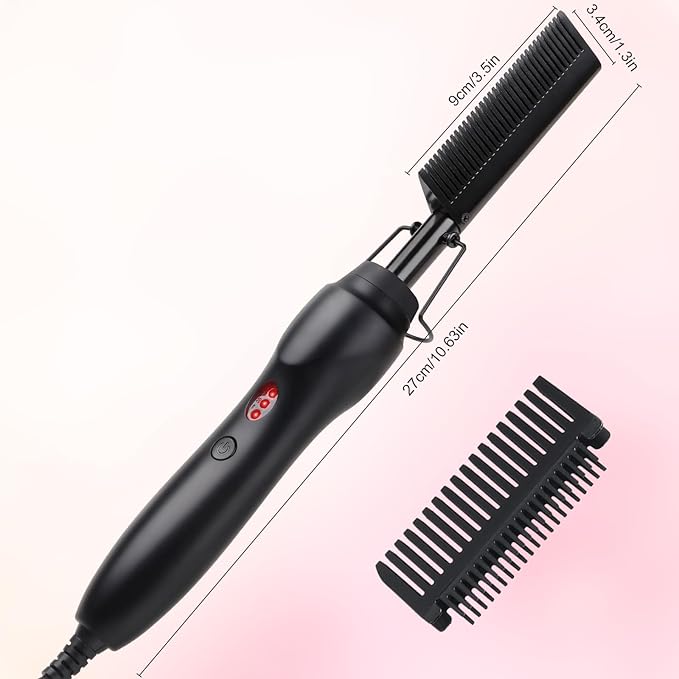Electric Hot Comb Hair Straightener Heat Pressing Comb Curling Flat Iron Curler Hair Straightener Brush for Natural Black,Anti-Scald Beard Straightening Electric Press Comb (Black-3-Gear)