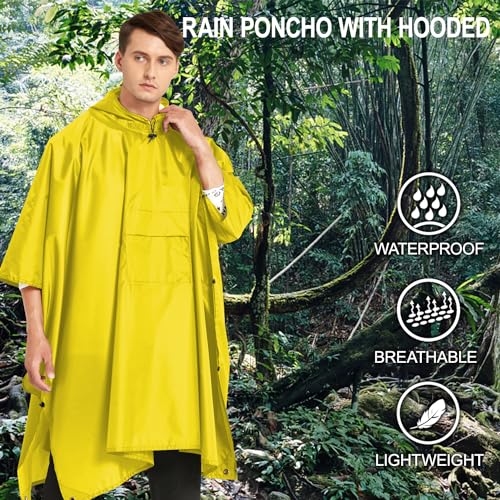 Reusable Rain Poncho for Adults (One Size / Yellow a)