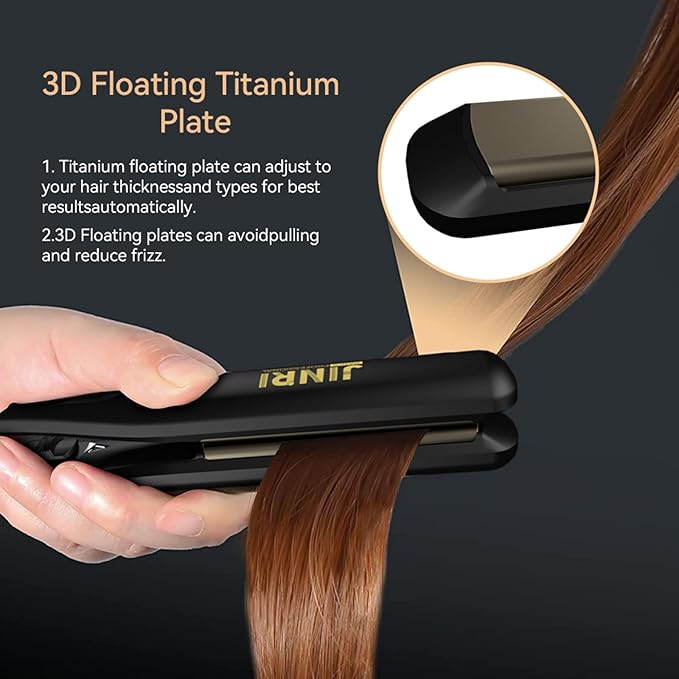 JINRI Titanium Plate Hair Straightener, 200℃ High Heat, 0.8" Mini Size, Dual Voltage for Global Travel, Suitable for All Hair Types & Styles