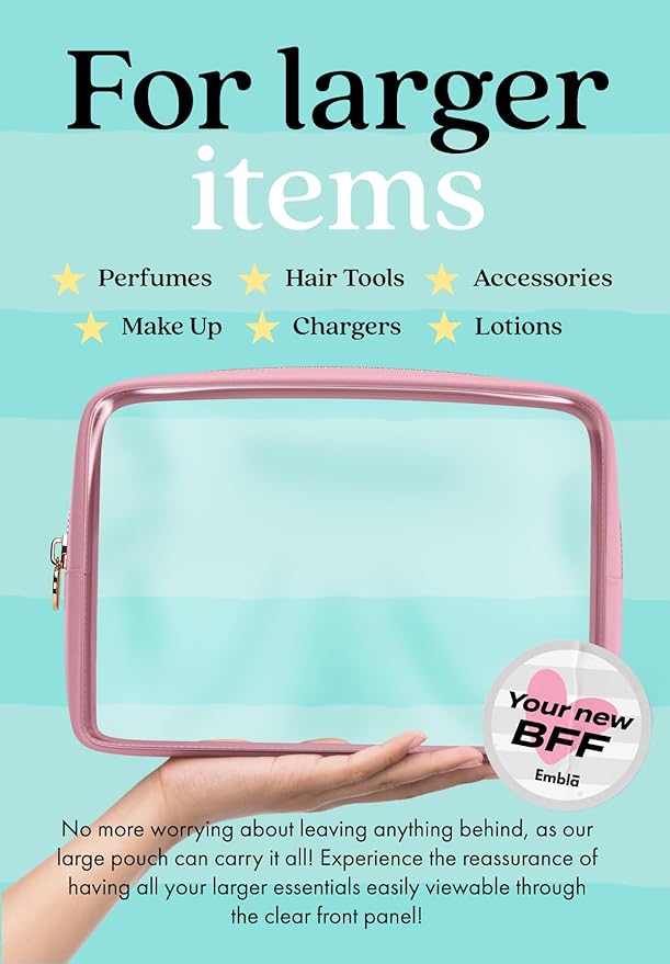 Clear Makeup Bag Zipper Pouch, Transparent Cosmetic Case Organizer, TSA - Image 3