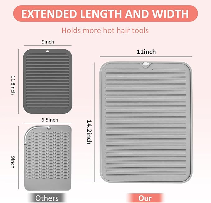 Quccefods Heat Resistant Large Silicone Mat for Hair Styling Tools - Curling Irons, Flat Irons, Hair Straighteners - Portable Vanity Pad
