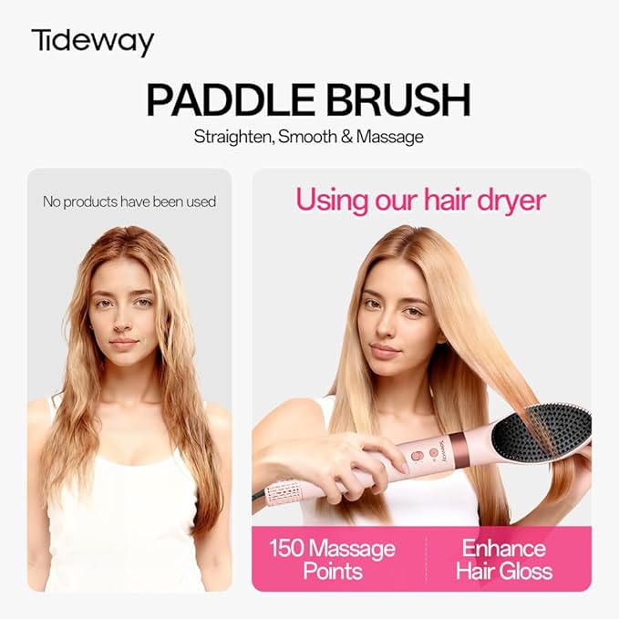 Tideway Prowaver 6-in-1 Hot Air Styler Wrap Dual Voltage Ionic Professional Hair Dryer Brush with Auto Wrap Curlers &Volumizing Brush for Fast Drying& Frizz Free Hair with No Heat Damage for Women