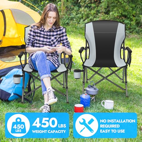 2 Pack Camping Chairs for Adults (Black-gray / Twin Pack)