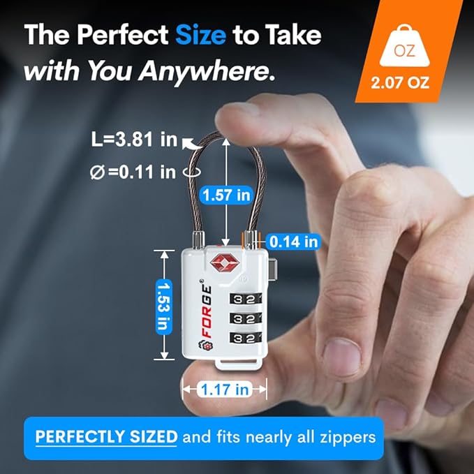 Forge TSA Approved Cable Luggage Locks, Re-settable Combination - Image 3