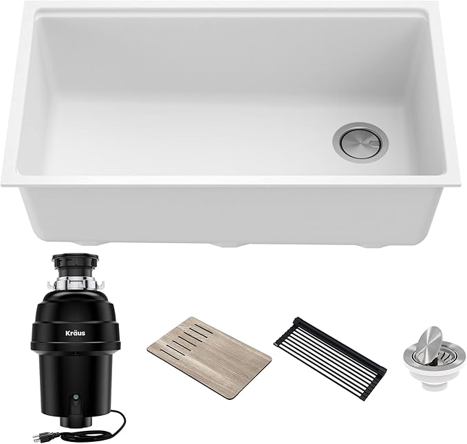 Kraus KGUW1-33WH-100-100, Bellucci Workstation 32 in. Undermount Granite by KRAUS