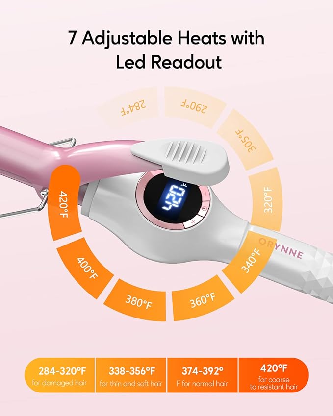 Digital Ceramic Curling Iron - 1 Inch Barrel for Bouncy Curls & Waves, Argan Oil Infused, Dual Voltage, Fast Heat Up