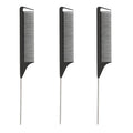 STUDIO LIMITED Carbon Pin Tail Combs, 3-Pcs Rat Tail & Stainless Steel Hair Parting & Styling Tools, Anti-Static for Easy Sectioning & Styling