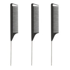 STUDIO LIMITED Carbon Pin Tail Combs, 3-Pcs Rat Tail & Stainless Steel Hair Parting & Styling Tools, Anti-Static for Easy Sectioning & Styling