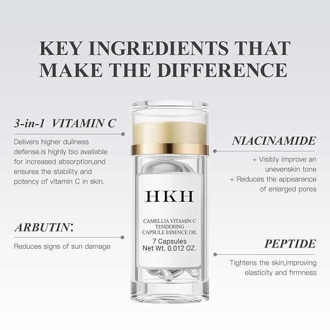 Triple Vitamin C Dark Spots Correction Capsules Serum For Face,Camellia VE Anti-Aging Essence For Women To Tighten Sagging Skin And Reduce Fine Lines Niacinamide serum For Women