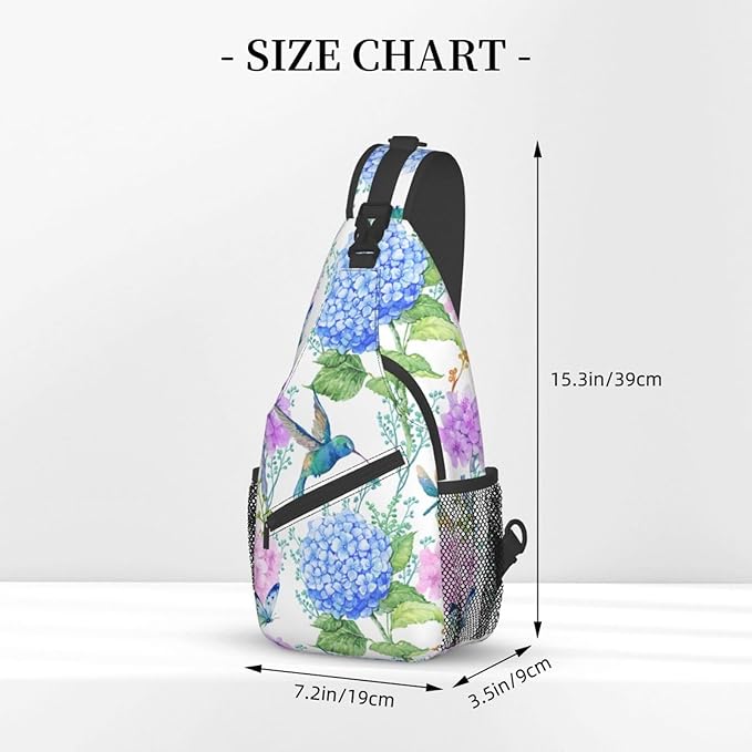 SUPLUCHOM Sling Bag Spring Hummingbird Flower Hydrangea Hiking Daypack - Image 3