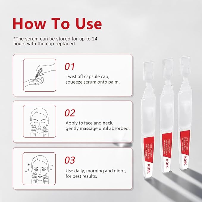 KOEC Collagen Repair Serum for Face 30PCS,Ultra Hydrating Anti-Aging Serum for Women,Moisturising & Boosting & Firming Lightweight