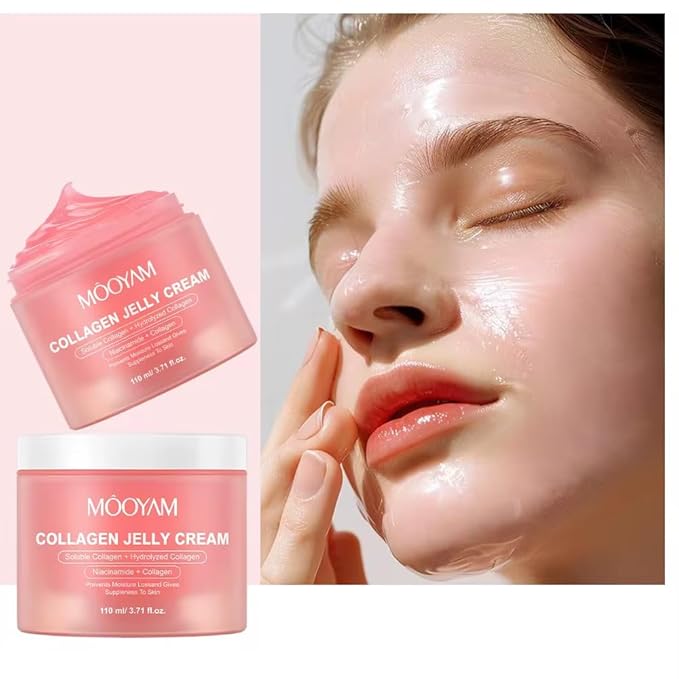 Collagen Jelly Cream - Korean Anti-Aging Face Moisturizer with Niacinamide & Hyaluronic Acid, Hydrolyzed Collagen for Wrinkles & Hydration, 3.71 fl.oz