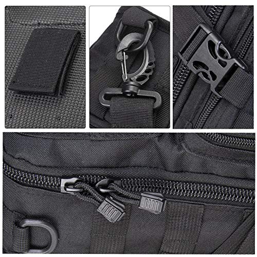 Tactical Sling Bag Pack Military Assault Rucksack Shoulder Bag Backpack Chest Pack Handbag Waterproof for Travel Hiking Camping Trekking Exploring Fishing Hunting (Black Cp)