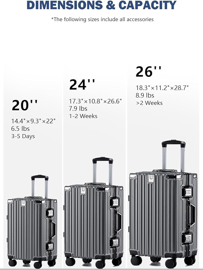 HotWay 20 Inch Aluminum Frame Carry On Luggage - Image 3