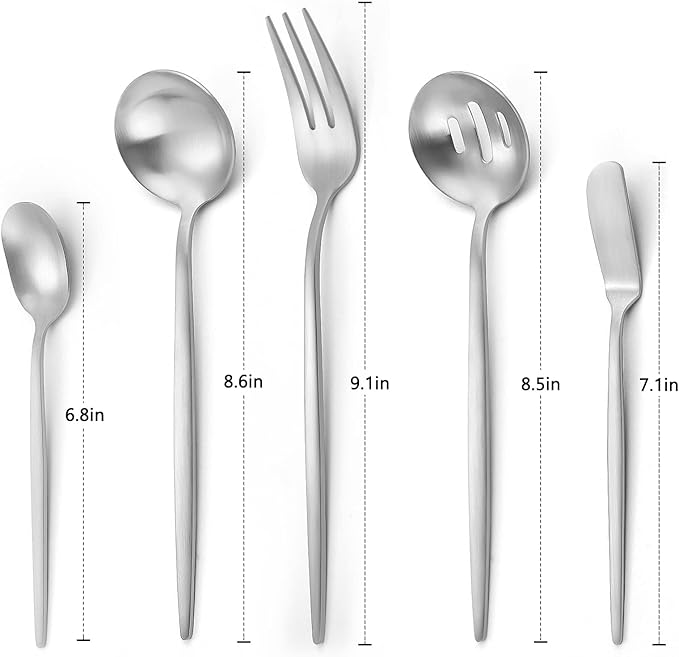 Matte Serving Silverware Set, 5-Piece Round Shared Utensils Set of Stainless - Image 2