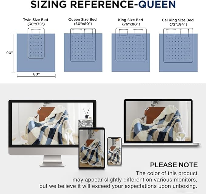 PU MEI Sherpa Fleece Throw Blanket 80" x 90" Full/Queen Reversible Plush Fluffy - Image 8