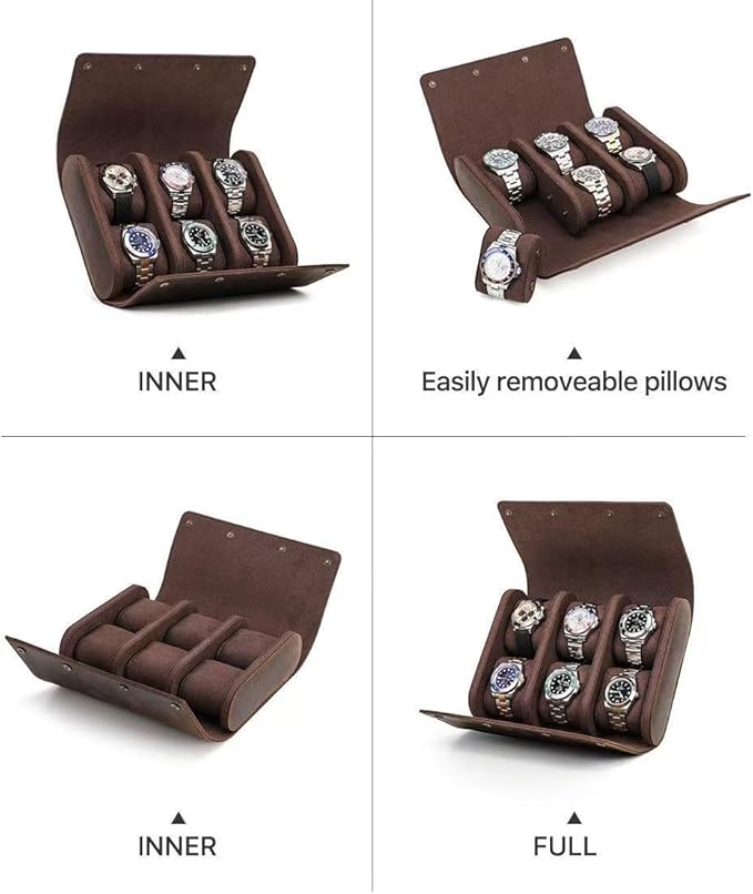 Genuine Leather Watch Roll Travel Case, Vintage Full Grain Leather Watch Box - Image 2