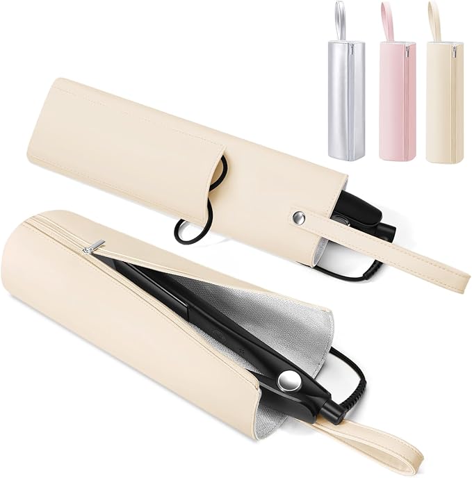 2-in-1 Heat Resistant Mat & Bag for Hair Styling Tools, Hanging Curling Iron Holder Flat Iron Holder with Zip, Portable Hot Hair Tools Travel Bag, Hair Straightener Mat Pouch for Countertop