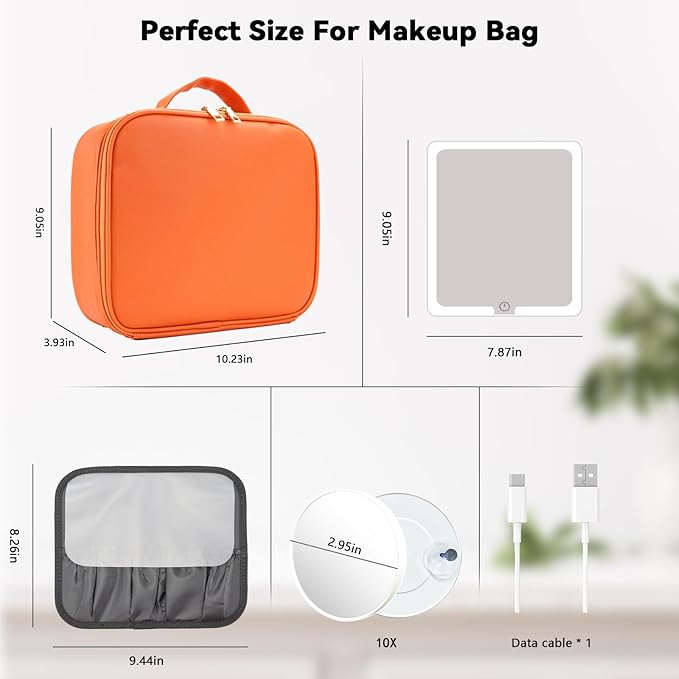 Travel Makeup Bag with LED Mirror and 10x magnifying glass with 3 Lighted - Image 8
