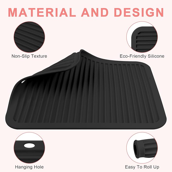 Oversize Silicone Heat Resistant Mat, Professional Hot Hair Tools Mat for Curling Iron, Flat Iron, Hair Straightener, Portable Hot Pad Cover with Velcro for Travel Home Salon(14.2" x 11.0")