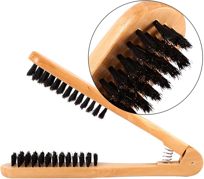 Professional V Shaped Hair Straightener Clamp Brush,Styling Tools Boar Bristle Double Sided Brush Comb Clamp, Styling Comb Hairdressing Tool