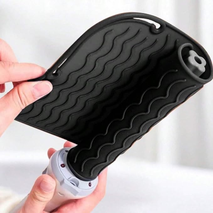 Flat Iron Heat Resistant Silicone Mat for Curling Iron, Hair Straightener Heat Pad, Curling Iron Sleeve, Travel Case Heat Resistant and Other Hair Styling Tools, for Counter, 9 x 6.5 in, Black