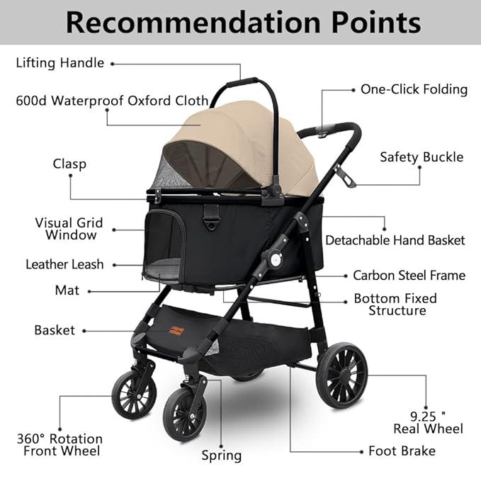Dog Cat Stroller, Foldable 4 Wheels Dog Stroller - Image 5