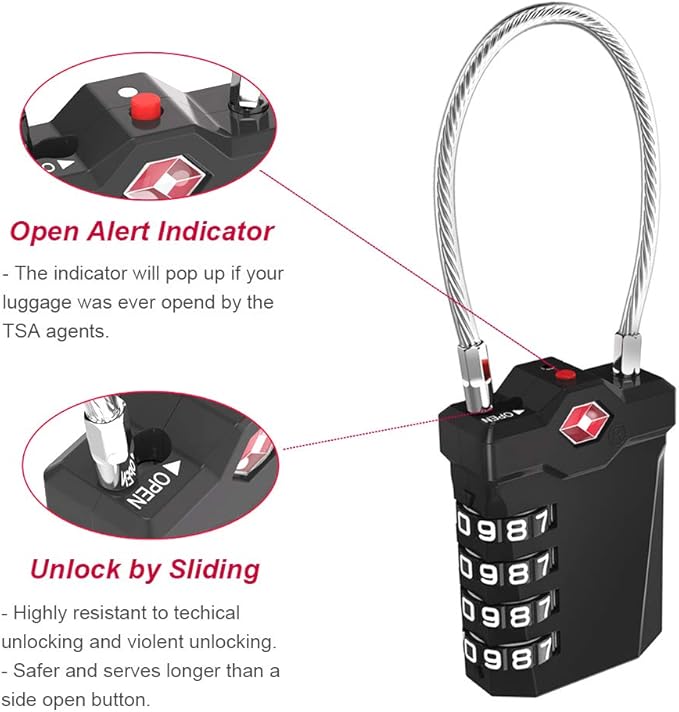 ZHEGE TSA Approved Locks for Luggage, Cable Locks - Image 4